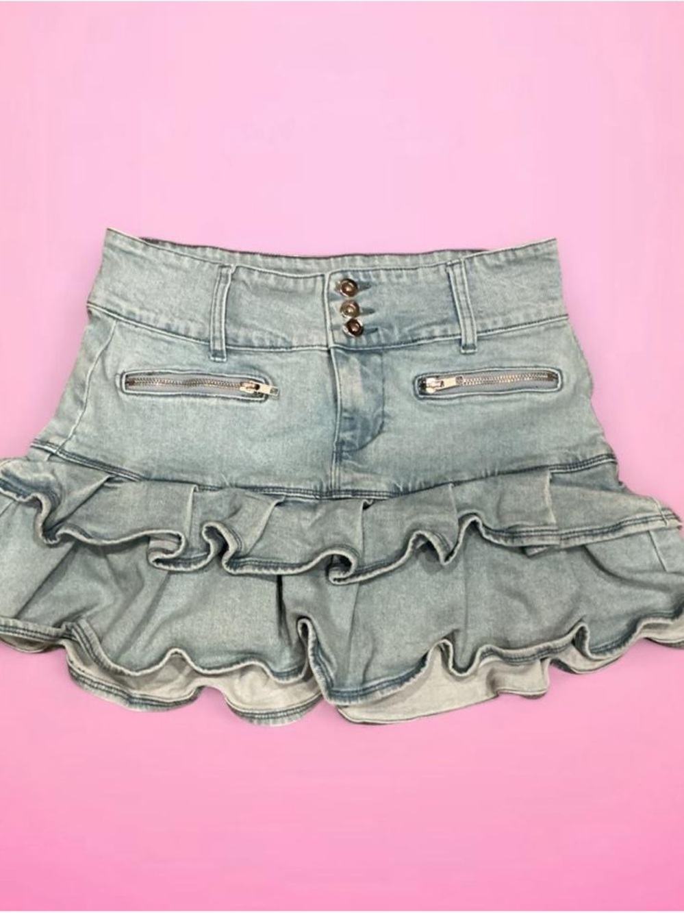 Light Wash Ruffle Denim Mini Skirt